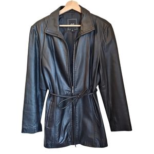 JLC Vintage Black Edgy Leather Tie Waist Zip Up 90s Y2K Jacket Size Large